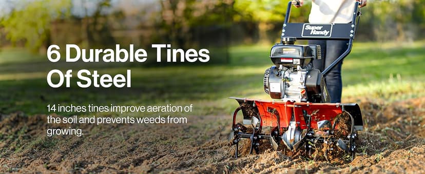 SuperHandy RotoTiller Cultivator 27” Inch Tilling Width 7HP 209cc 4 Stroke Gas Motor 6 Premium Steel Adjustable Forward Rotating Tines for Garden & Lawn, Digging, Weed Removal