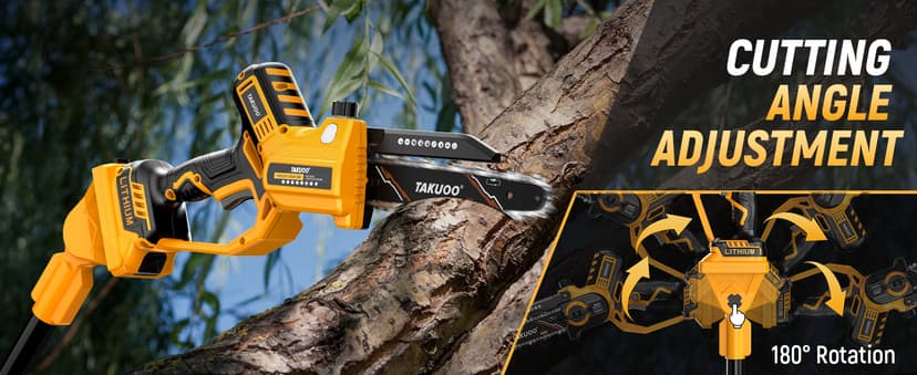 2-IN-1 Cordless 8 Inch Pole Saw & Mini Chainsaw, 21V 2×4.0Ah Battery Powered Polesaw, 15FT Max Reach, Brushless Electric Chain Saw with Extension Pole for Tree Branches Pruning, Wood Cutting