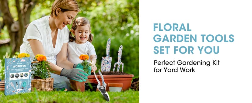 WORKPRO Aluminum Garden Tool Set, 4PCS Heavy Duty Hand Garden Tools with Box Include Trowel, Rake, Pruner, Garden Gloves, Garden Gifts