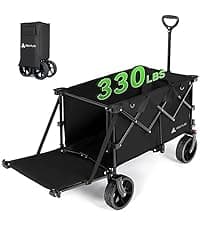 Hikenture Folding Wagon Cart, Portable Large Capacity Beach Wagon, Heavy Duty Utility Collapsible Wagon with All-Terrain Wheels, Outdoor Garden Cart Foldable Wagon for Sports, Shopping, Camping(Black)