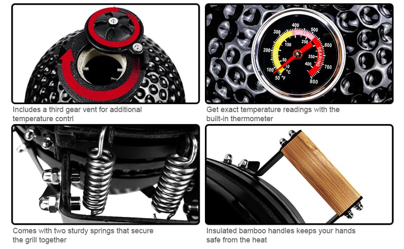 Ceramic Kamado Charcoal BBQ Grill and Smoker, Stainless Steel Grates -15" Ceramic with Tall Stand (GREEN)