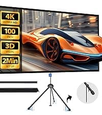 Projector Screen with Stand - 100" Indoor/Outdoor 16:9, 4K HD PVC Screen with 1.5 Gain, 2IN1 for Backyard Theater & Wall Hanging, Includes Carry Bag
