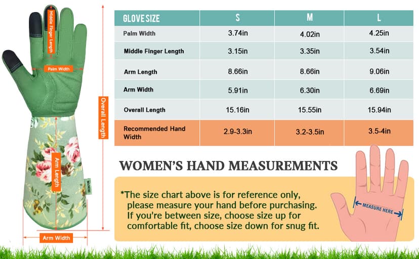 Gardening Gloves, Durable and Comfortable Women's Long Garden Gloves for Gardening Work and Yard Work, Leather Gardening Gloves for Women, Green Print (Medium)