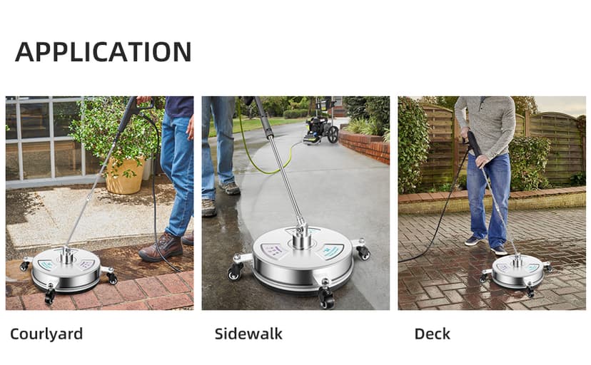 14" Pressure Washer Surface Cleaner with 4 Wheels-Stainless Steel Power Washer Accessories for Concrete Driveways Sidewalks Patios Cleaning (14 INCH Silver)
