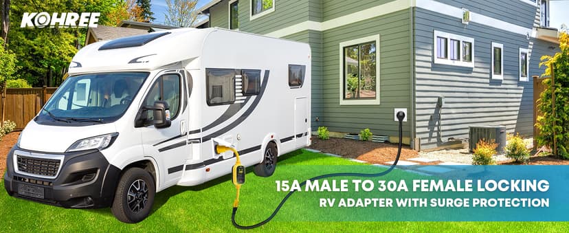 Kohree 30 Amp to 110V RV Adapter with Surge Protection, 8000 Joules 15 Amp to 30 Amp RV Power Adapter 21'' with Twist Lock, Circuit Analyzer w/LED Indicators, for Camper Travel Trailer