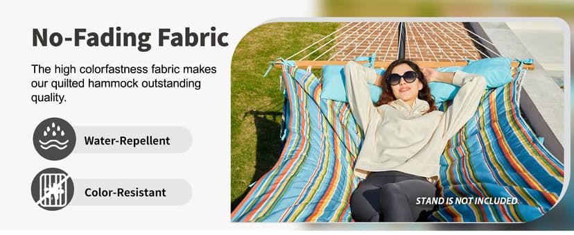 Outdoor Double Hammock with Hardwood Spreader Bars, Cotton Rope Hammock with Polyester Pad and Pillow, 475 LBS Capacity 2 Person Hammock, Large Hammock for Patio Backyard Poolside - Terracotta