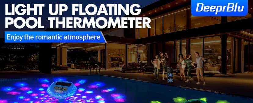 Solar Digital Pool Thermometer Floating Easy Read, Large LCD Screen Pool Thermometer with Light Show, IP68 Waterproof Water Temperature for Hot Tub,Spa