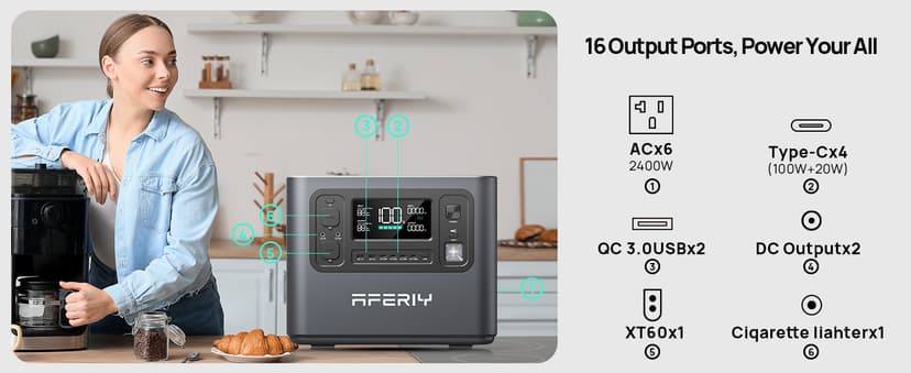 AFERIY P210 Portable Power Station 2400W (4800W Peak),2048Wh LiFePO4 Battery Generator with 1100W AC Charging & 500W Solar Charging,for Home Backup,Power Outages, Camping (Solar Panel Optional)