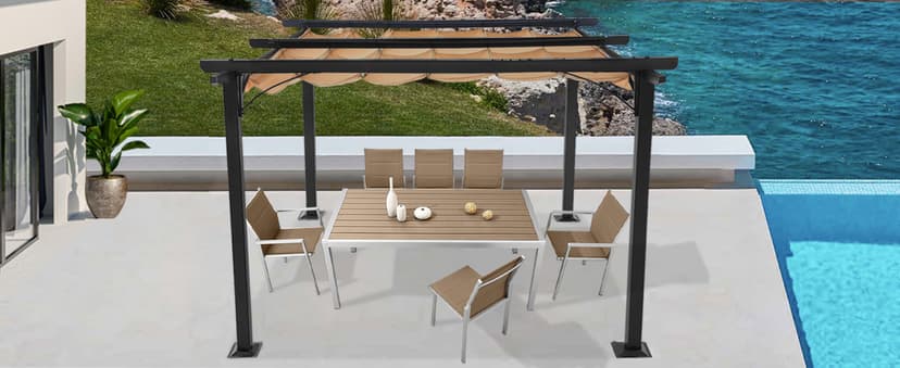 ABCCANOPY Patio Pergola 11x11 - Outdoor Sun Shade Canopy with Retractable Roof for Garden Porch Backyard (Gray)