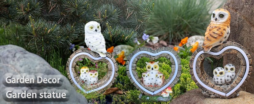 Solar Owl Garden Statue, Outdoor Waterproof Handmade Resin Statue,Garden Sculpture with Solar LED Lights, Warm Owl Statue Decoration, Suitable for Roads, Yards, lawns (Warm Owl Family)