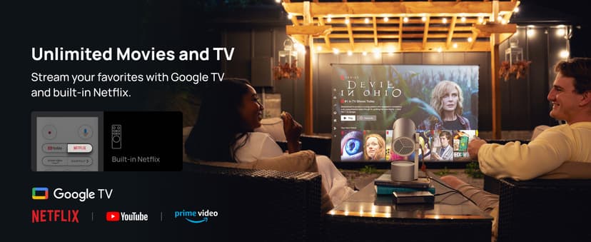 XGIMI MoGo 3 Pro NEW Outdoor Projector with PowerBase Stand, 2.5hrs Battery, Google TV with Licensed Netflix, Build-in Adjustable Stand, 450 ISO Lumens, ISA 2.0, 2 x 5W Harman Kardon