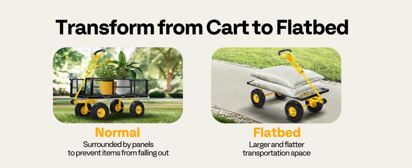 VIVOHOME Garden Cart Steel Heavy Duty 900 LBS Yard and Garden Wagon with 10 inch Tire and Handle Attach to ATV or Tractor Black