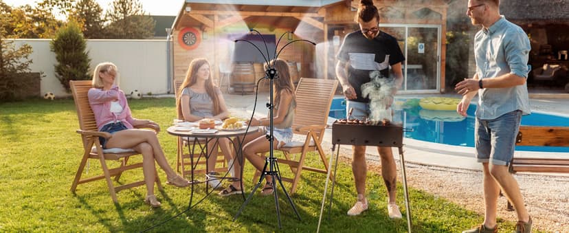 Standing Misters for Outside Patio - Adjustable 5.3FT Portable Misting System Cooling Outdoor 32.8Ft Stand Misting Long Water Line for Kids Mist Playing, Patio Cooling, Backyard, Porch, Sprinkler