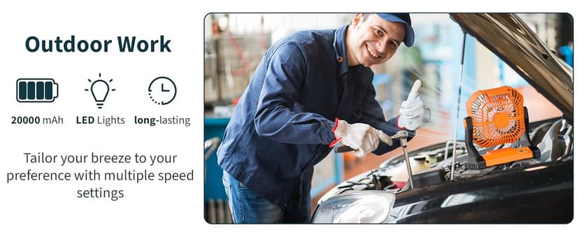 Portable Camping Fan,20000mAh Rechargeable Battery Powered Fan with LED Lantern, USB-C Battery Operated Fans,Ultra Quiet, for Outdoor Indoor Use,Travel, Tent, Beach, Picnic, Barbecue, Fishing, Home