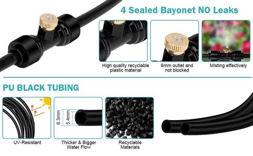 Misting Cooling System, 82FT (25M) Misting Line + 30 Brass Mist Nozzles + Brass Adapter(3/4") for Patio Garden Greenhouse