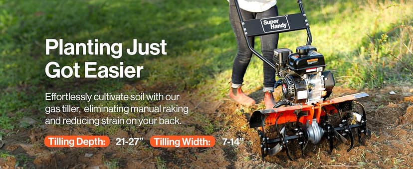 SuperHandy RotoTiller Cultivator 27” Inch Tilling Width 7HP 209cc 4 Stroke Gas Motor 6 Premium Steel Adjustable Forward Rotating Tines for Garden & Lawn, Digging, Weed Removal