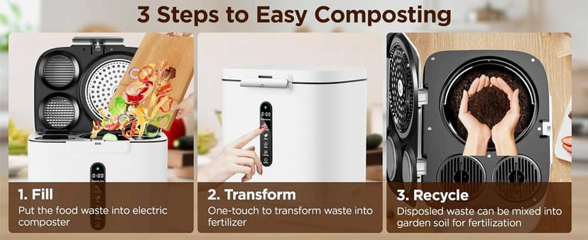 4L Electric Composter for Kitchen, Smart Compost Bin Outdoor/Indoor, Odorless/Auto-Cleaning/ 3 Modes/Intelligent LED Display, Turn Food Waste to Fertilizer for Garden, Food Waste Compost Machine