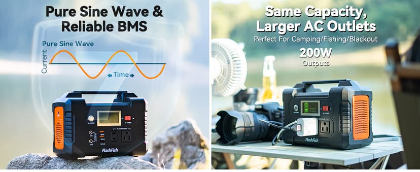 200W Portable Power Station, FlashFish 40800mAh Solar Generator With 110V AC Outlet/2 DC Ports/3 USB Ports, Backup Battery Pack Power Supply for CPAP Outdoor Advanture Load Trip Camping Emergency.