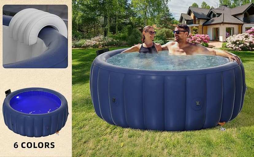 2-4 Person Inflatable Hot Tub, Portable Outdoor Spa with 146 Soothing Air Jets(73" x 28"), Portable Hot Tub with Cover and Heater Pump, Blue
