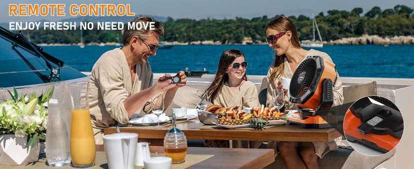 40000mAh Battery Operated Camping Fan, Rechargeable High Velocity Floor Fan, Auto Oscillation Remote Control Timer - Cordless Outdoor Fan for Car Travel RV Camp Garage Patio Hurricane Emergency