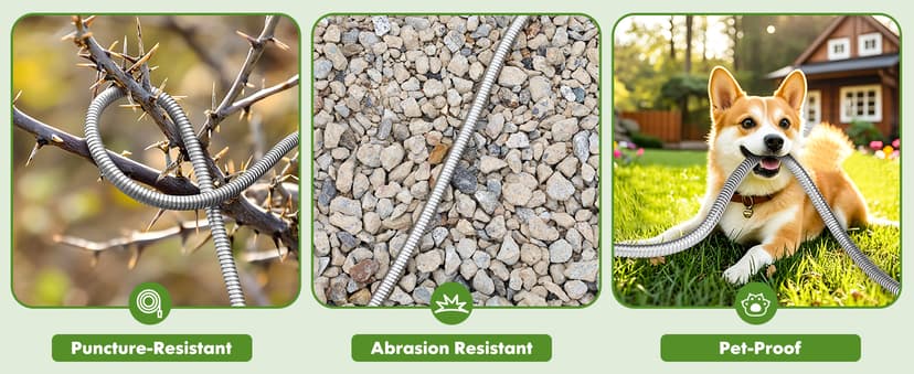 Garden Hose 50 ft, Stainless Steel Water Hose with 10 Function Nozzle Flexible, Heavy Duty, Lightweight, No-Kink, Pet Proof, Puncture Proof Hose Metal for Yard, Outdoor