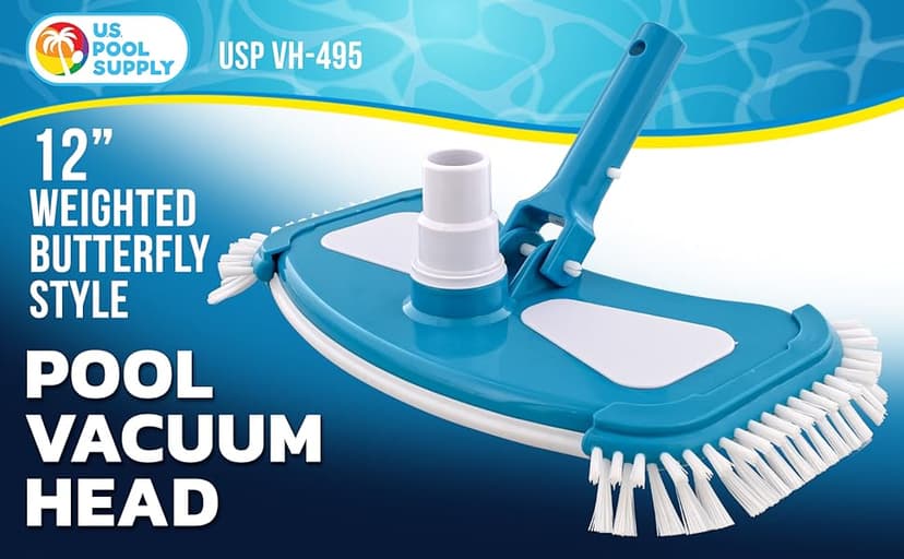 U.S. Pool Supply 12" Deluxe Weighted Butterfly Pool Vacuum Head with Side Brushes, Swivel Hose Connection, Pole Handle - Clean Debris Above Ground & In-Ground Swimming Pools, Spas – Vinyl Liner Safe