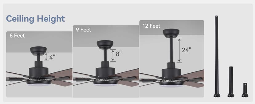 72 inch Large Ceiling Fans with Lights and Remote, Indoor/Outdoor Black Modern Ceiling Fan for Kitchen Living Room Patio, 6 Speed Reversible Quiet DC Motor, 3 CCT, Dual Finish 8 Blades