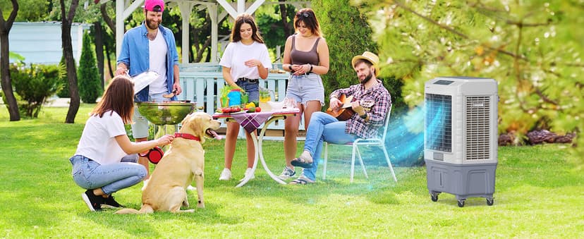 ROVSUN 4100CFM Portable Air Cooler, 13.2Gal/50L Evaporative Swamp Cooler, 3-IN-1 Cooling Fan with Remote Control, 3 Speeds, 7.5H Timer & 4 Ice Box, Humidifying Oscillating Fan for Indoor or Outdoor