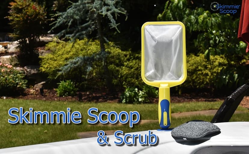 The Skimmie Scoop - Patented Handheld Skimmer with Fine Mesh Net for Spa, Hot Tub, Cold Plunge and Small Pool Cleaning - Lightweight and Durable with Powerful Suction Cup - Clean Out Filter (Yellow)