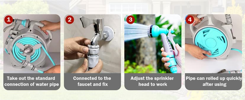 50FT Retractable Garden Hose Reel, Lightweight & Portable Hose Reel with 6 Patterns Spray Nozzle, Suitable for US Standard Hose Connection, Great for Patio Watering