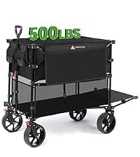Hikenture Folding Wagon Cart, Portable Large Capacity Beach Wagon, Heavy Duty Utility Collapsible Wagon with All-Terrain Wheels, Outdoor Garden Cart Foldable Wagon for Sports, Shopping, Camping(Black)