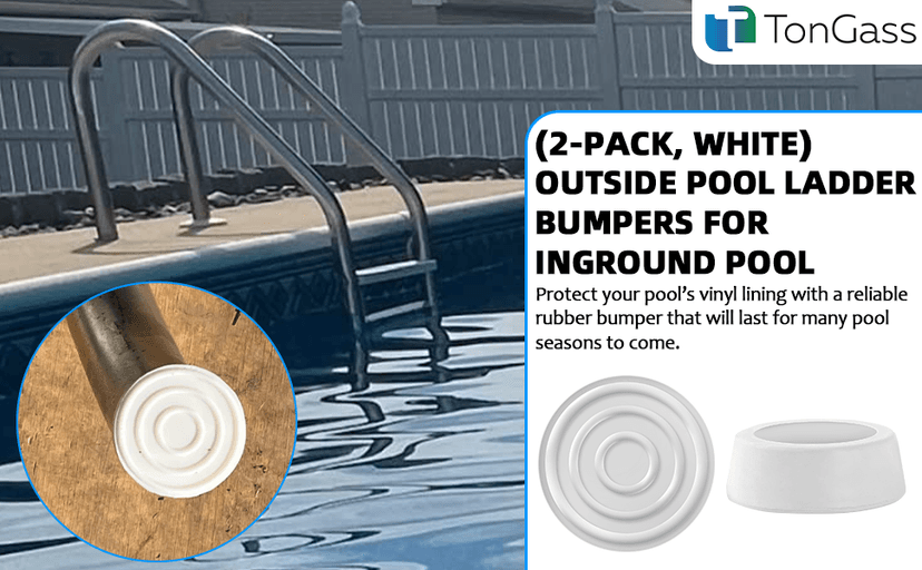 TonGass Outside Pool Ladder Bumpers for Inground Pools - 2-Pack White Rubber End Caps Fit 1.9" Standard Swimming Tubing - Bumper Caps for Step Ends