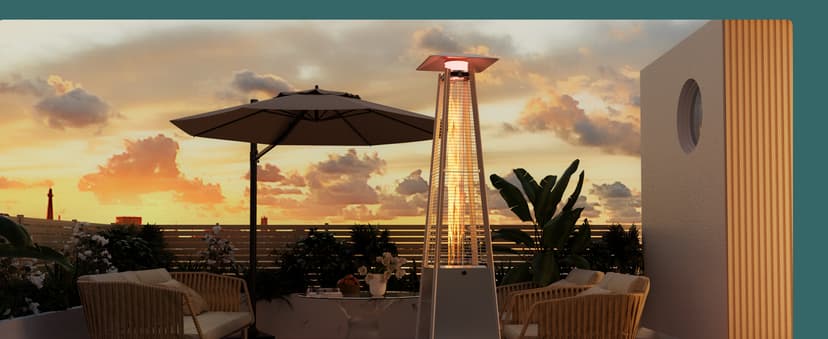 Pamapic Patio Heater, 48,000 BTU Pyramid Flame Patio Outdoor Heater with Cover, Quartz Glass Tube Stainless Steel Propane Heater with Wheels (Stainless Steel Color)