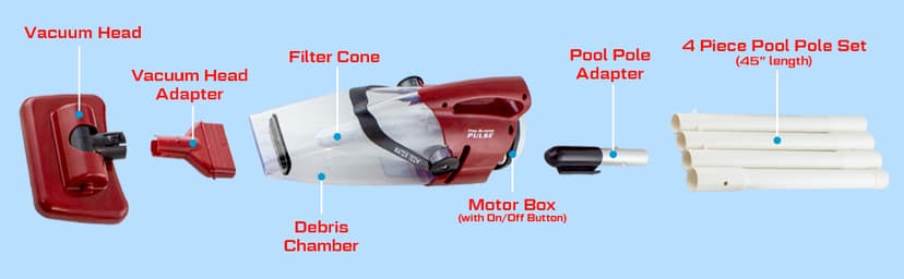 POOL BLASTER Pulse Cordless Pool Vacuum w/Pole Set - Large Debris Capacity & Fast Hoseless Cleaning of Inground & Above Ground Pools, Handheld Rechargeable Pool Cleaner for Sand, Silt & Leaves