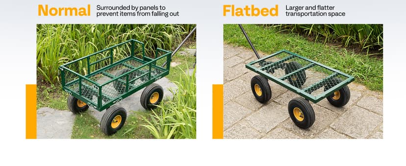 VIVOHOME Heavy Duty 880 Lbs Capacity Mesh Steel Garden Cart Folding Utility Wagon with Removable Sides and 4.10/3.50-4" Wheels 10 Inch Tire(Green)