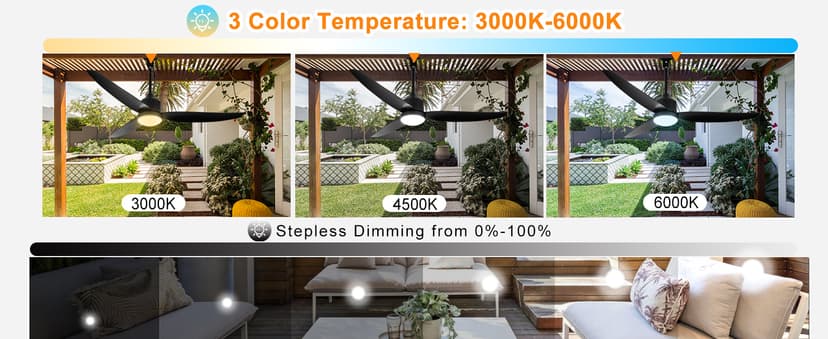 Depuley Outdoor Ceiling Fan with Light: 52 Inch Gazebo Fan Outdoor Hanging - Plug in Ceiling Fan for Patio Waterproof - Dimmable Ceiling Fan Remote App Control Black