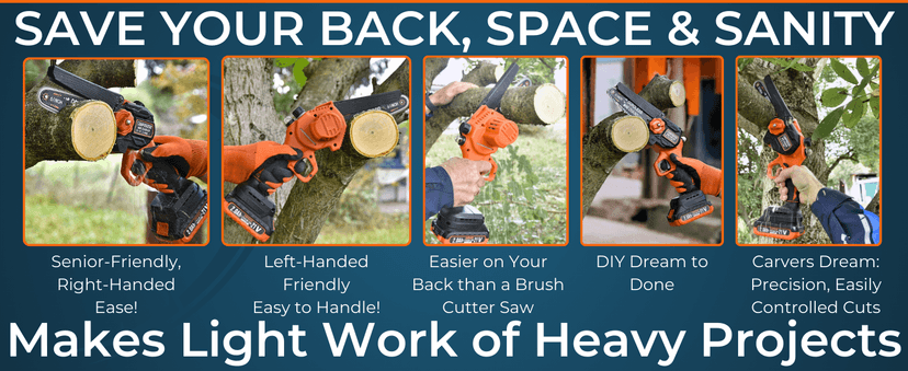 Mini Chainsaw Cordless 6 Inch - 2x2000mAh Mini Chain Saw Battery Powered - Self Oiling Handheld Electric Chainsaw - Small Hand Saw for Wood Cutting, Tree Clearance and Pruning