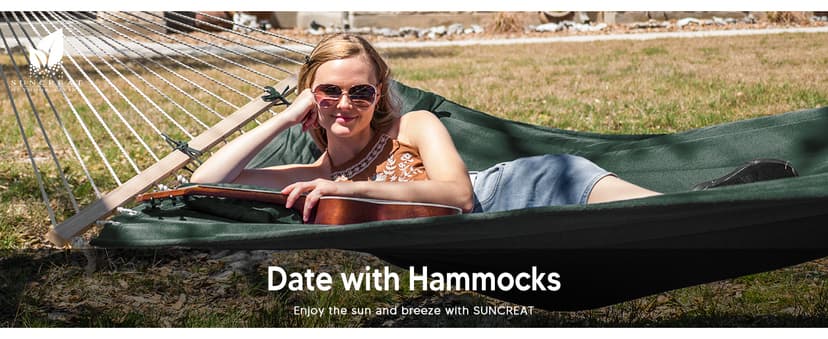 SUNCREAT Double Hammock for 2 Person, Extra Large Outdoor Portable Hammock with Hardwood Spreader Bar, Soft Pillow, 475 lbs Capacity, Gray Green