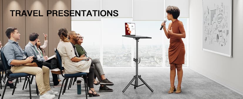 AMADA HOMEFURNISHING Foldable Projector Tripod, Multipurpose Laptop Stand with Removable Mouse Tray, Adjustable Height 25-63 Inch, Outdoor Movie Projector Stand, AMPS03