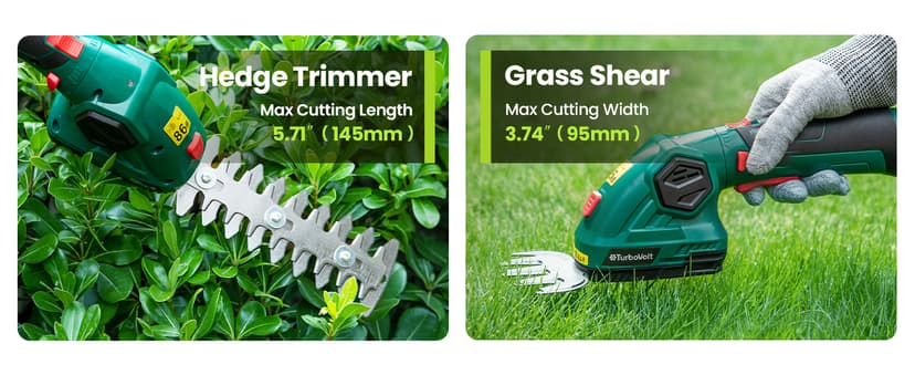 Hedge Trimmer, Cordless Grass Shear & Electric Shrub Trimmer - 2 in 1 Handheld Grass Cutter, Hedge Shear for Garden, Lawn, Rechargeable Lithium-Ion Battery and Type-C Cable Included