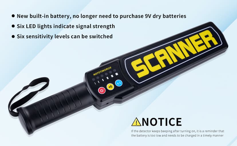 Handheld Metal Detector Wand Rechargeable, Security Wand, for Safety Inspection, Scanning All Metal Products (with Built-in Battery)