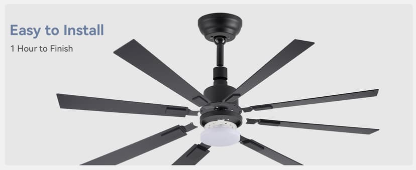 72 inch Large Ceiling Fans with Lights and Remote, Indoor/Outdoor Black Modern Ceiling Fan for Kitchen Living Room Patio, 6 Speed Reversible Quiet DC Motor, 3 CCT, Dual Finish 8 Blades
