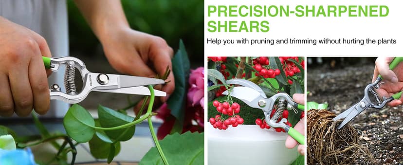 WORKPRO 2-Piece Pruning Shears and Garden Tool Belt Set, Gardening Belt with 5 Pockets and Adjustable Waist Belt, 8" Bypass Garden Shears and 8'' Handing Pruner with Steel Straight Blade