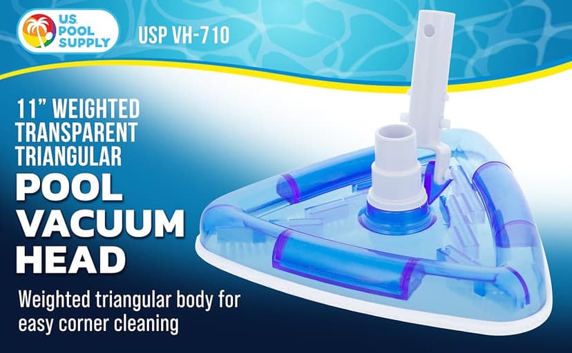 U.S. Pool Supply Weighted Transparent Triangular Pool Vacuum Head with Swivel Hose Connection and EZ Clip Handle - Connect 1-1/4" or 1-1/2" Hose - Removes Debris, Clean Corners - Safe for Vinyl Pools