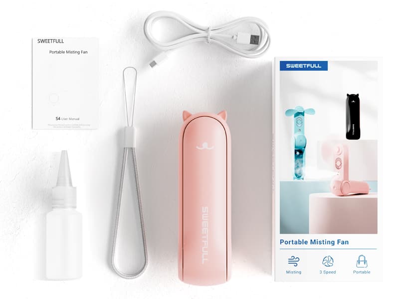 SWEETFULL Portable Misting Fan, Handheld Personal Mister, Mini Spray Water Mist, Kids Women Fan For Travel, Outdoors, Hiking, Camping, Home Office (Pink)