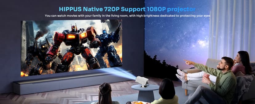 Smart Mini Projector with 180° Adjustable Stand, 1080P 4K Outdoor Portable Projector, WiFi 6 & Bluetooth 5.2, Android 11, 300ASIN LM, Support 2.4G/5G Dual-Band Wi-Fi.