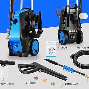 Electric Pressure Washer, 5000PSI 4.0GPM Heavy Duty Power Washer with 33 FT Extension Hose, 4 Quick Connect Nozzles and Foam Cannon for Cars/Fences/Driveways/Patios/Home Cleaning, Blue