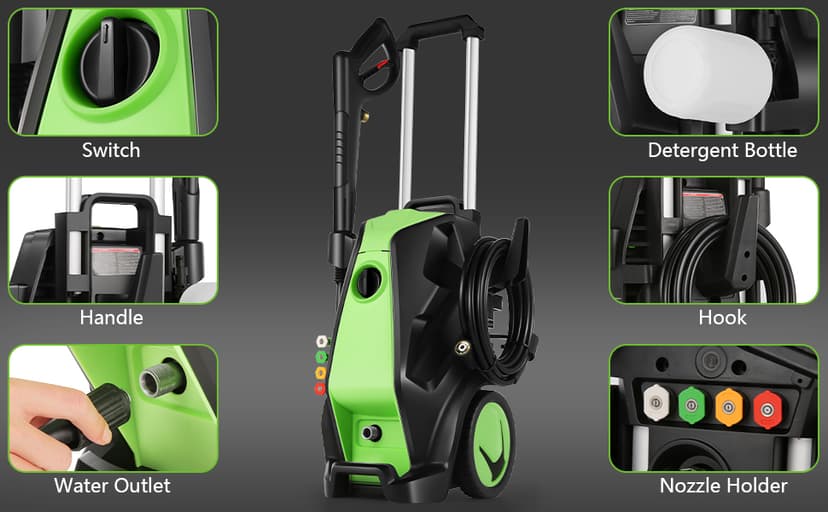 Electric Pressure Washer, 5000PSI 4.0GPM Heavy Duty Power Washer with 33 FT Extension Hose, 4 Quick Connect Nozzles and Foam Cannon for Cars/Fences/Driveways/Patios/Home Cleaning, Green