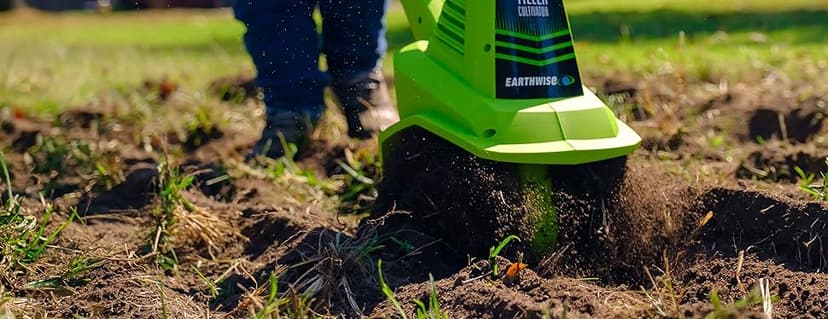 Earthwise Power Tools by ALM TC70020IT 20-Volt 7.5-Inch Cordless Electric Garden Tiller Cultivator, (2AH Battery & Fast Charger Included), Green