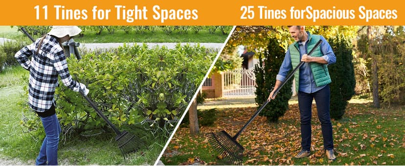 Small Garden Rake for Leaves,11 Tines Heavy Duty Metal Yard Hand Rake with 63in Long Adjustable Handle, Ideal Leaf Scoops Garden Tool for Gathering Leaves, Shrub,Poop, Leveling Grass,Flower Beds,Yards